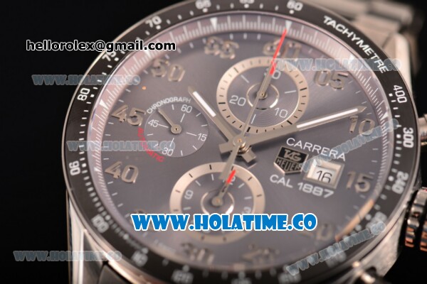 Tag Heuer Carrera Calibre 1887 Automatic Chrono Swiss Valjoux 7750 Automatic Full Steel with Grey Dial and Arabic Numeral Markers (Original) - Click Image to Close